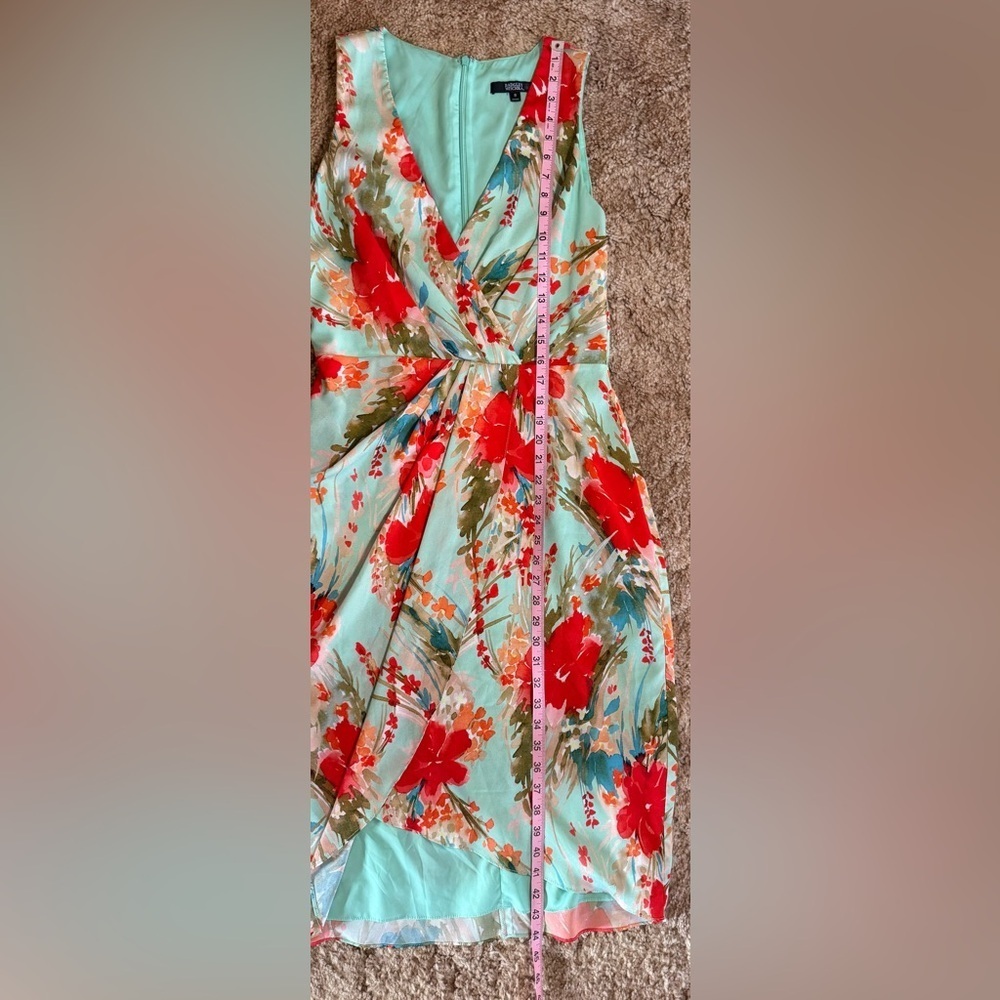 Badgley Mischka Floral Dress Aqua Blue Size 8 Classy Luxury Vacation Wedding - Picture 5 of 5